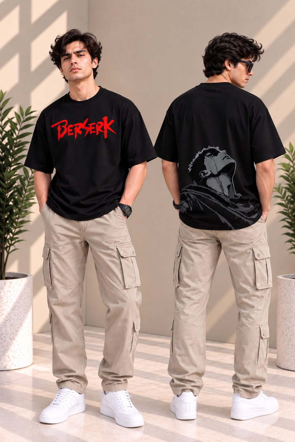 Front and back view of TIM Clothing Berserk black oversized graphic T-shirt