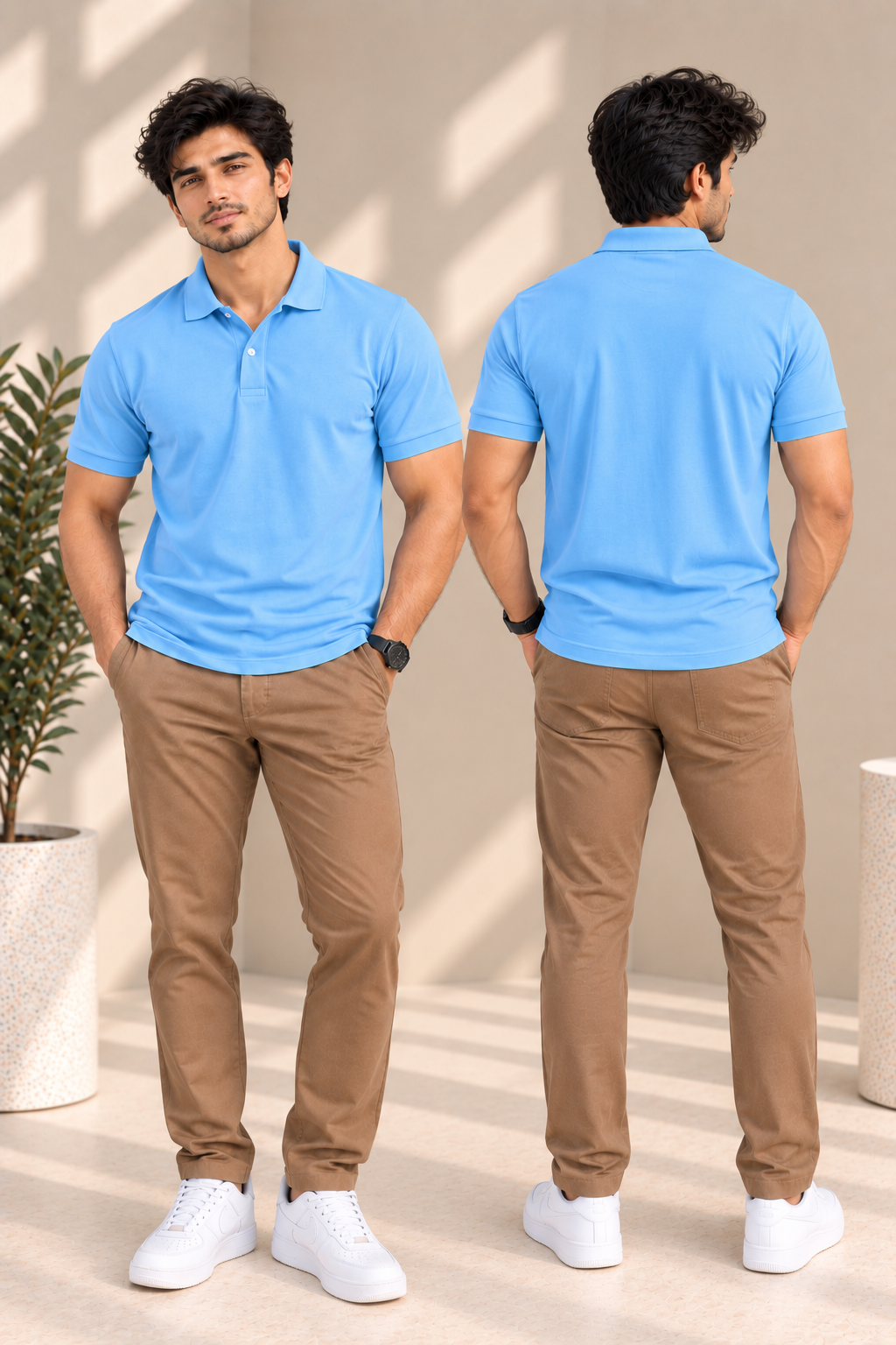 The Essential Sky Bule Cotton Polo T-Shirt