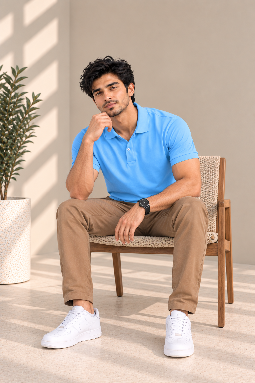 The Essential Sky Bule Cotton Polo T-Shirt